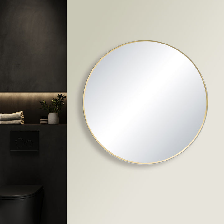 36" Round Metal Frame Wall-Mount Bathroom Mirror, Shatterproof