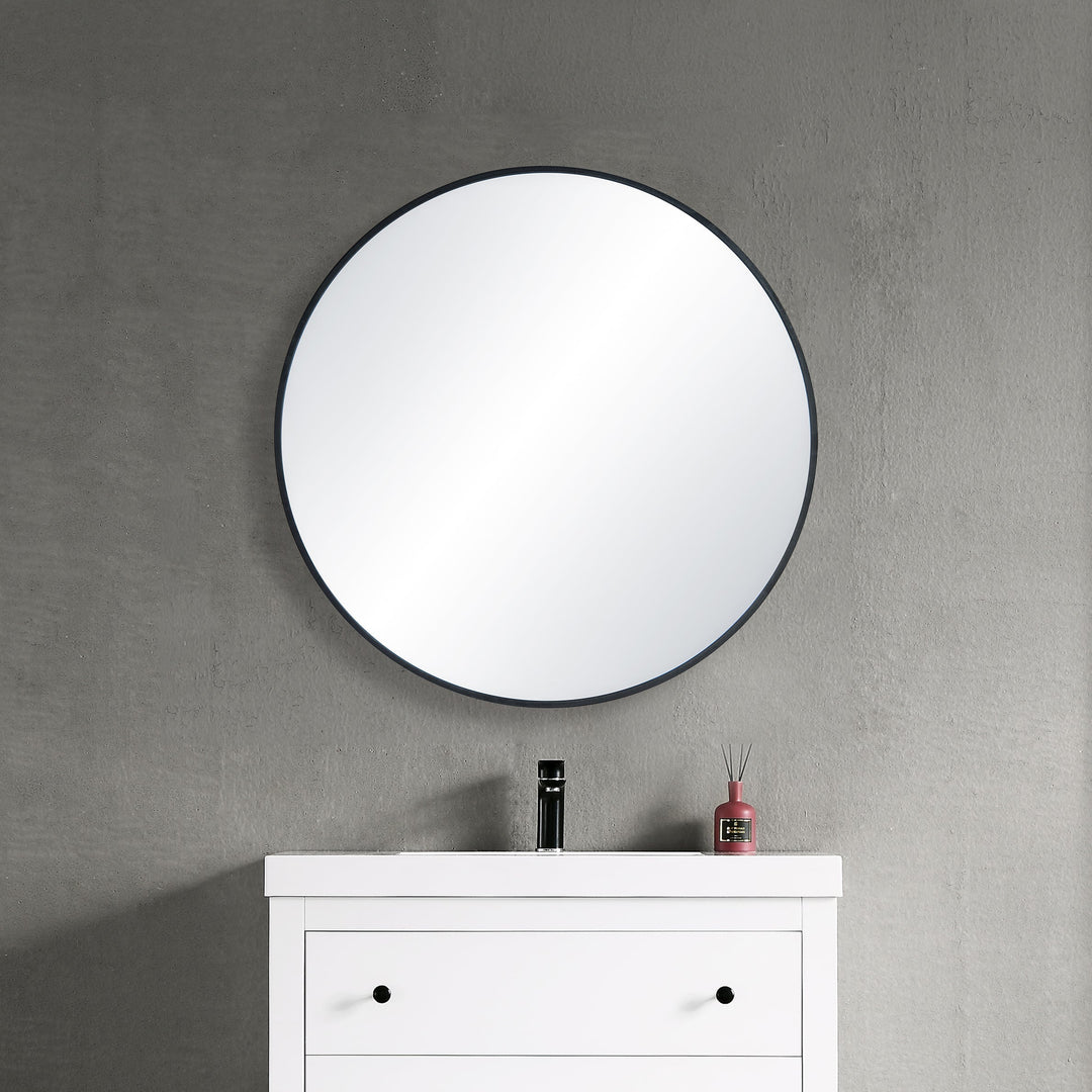 36" Round Metal Frame Wall-Mount Bathroom Mirror, Shatterproof