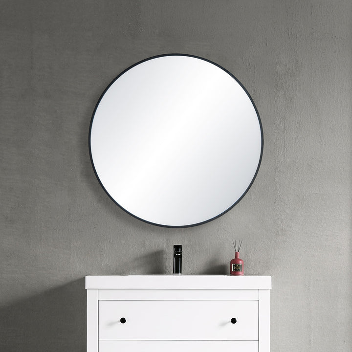 36" Round Metal Frame Wall-Mount Bathroom Mirror, Shatterproof