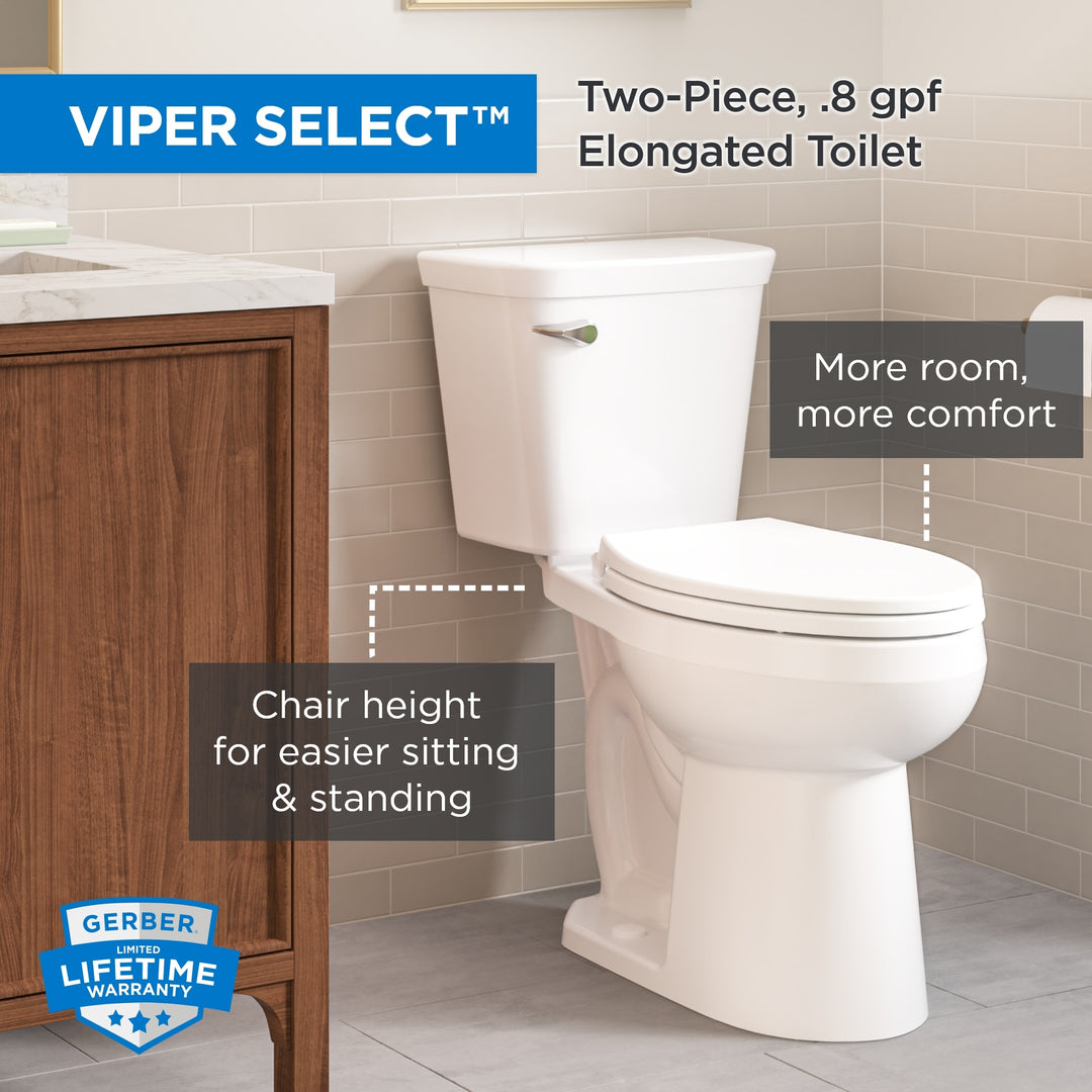 Viper® Select Chair Height 0.8 gpf 12" Rough-In Two-Piece Elongated Toilet 