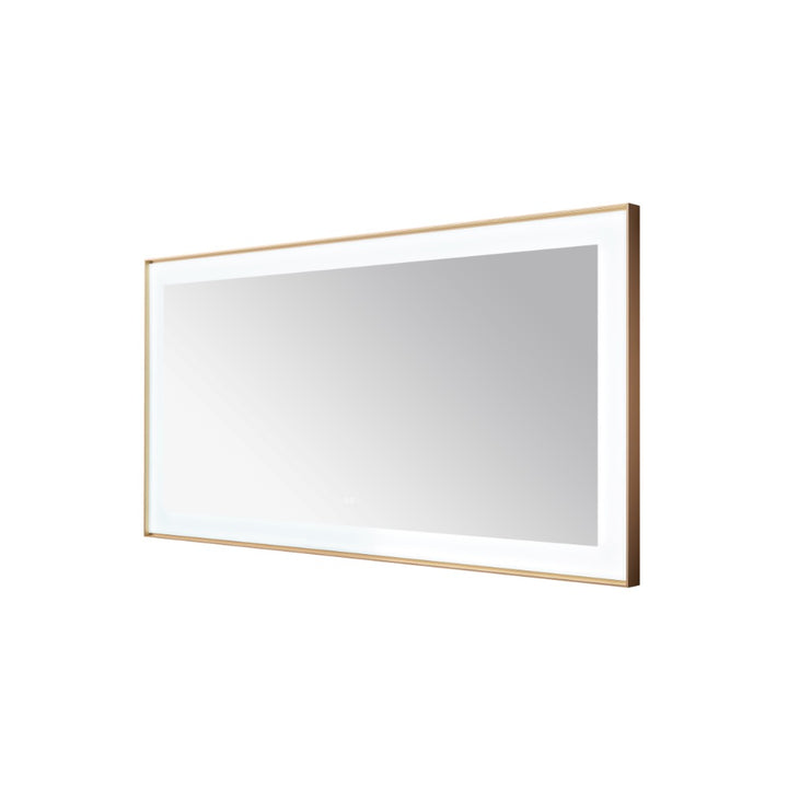 The Lexington 72 inch x 36 inch LED Lighted Slim Frame Mirror features a thin, gold-colored frame and a white backlit border, shown against a plain white background.