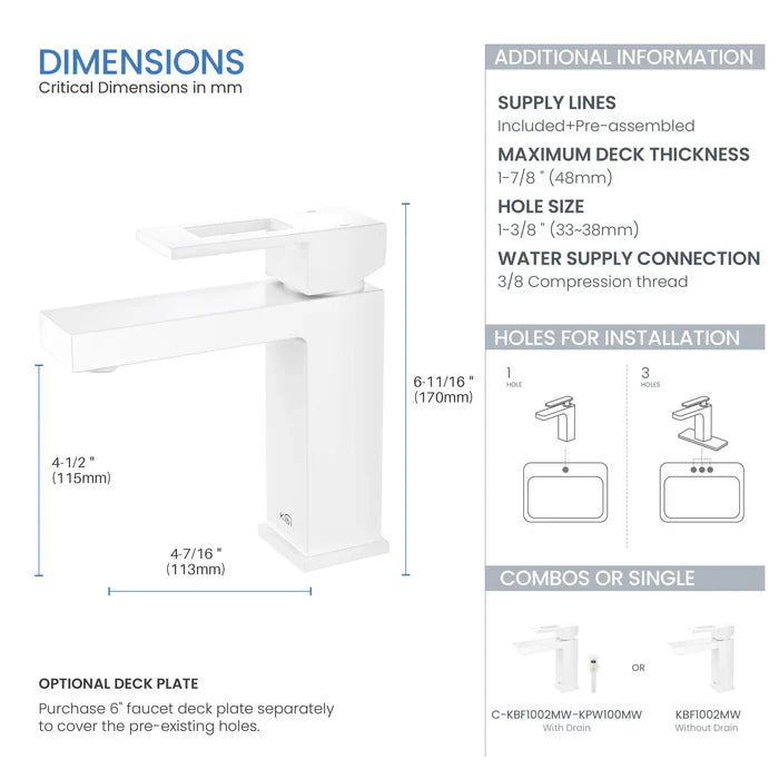 Quadra Single-Handle Single-Hole Bathroom Faucet with Pop-Up Drain
