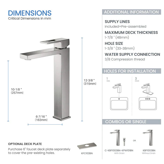 Quadra Single-Handle Single-Hole Bathroom Vessel Sink Faucet