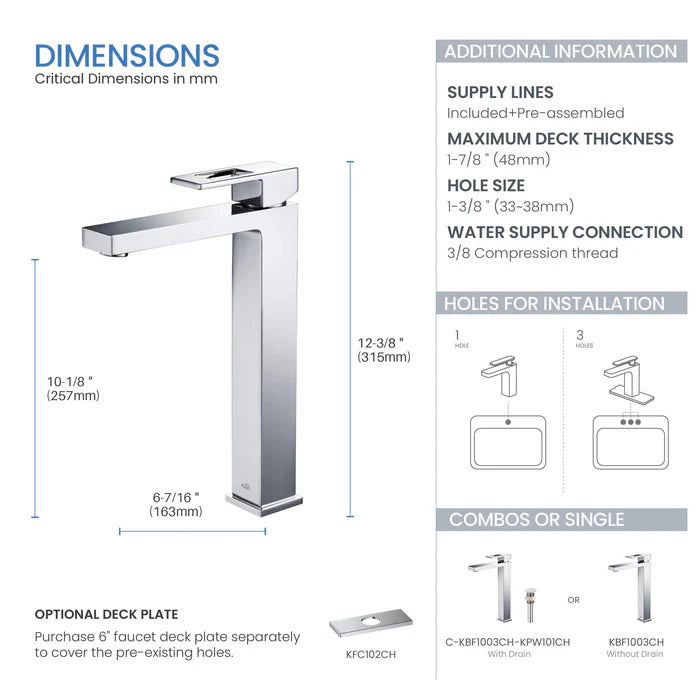 Quadra Single-Handle Single-Hole Bathroom Vessel Sink Faucet