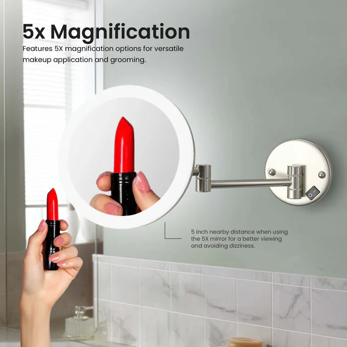 Halo LED Wall-Mount 5x Magnifying Makeup Mirror