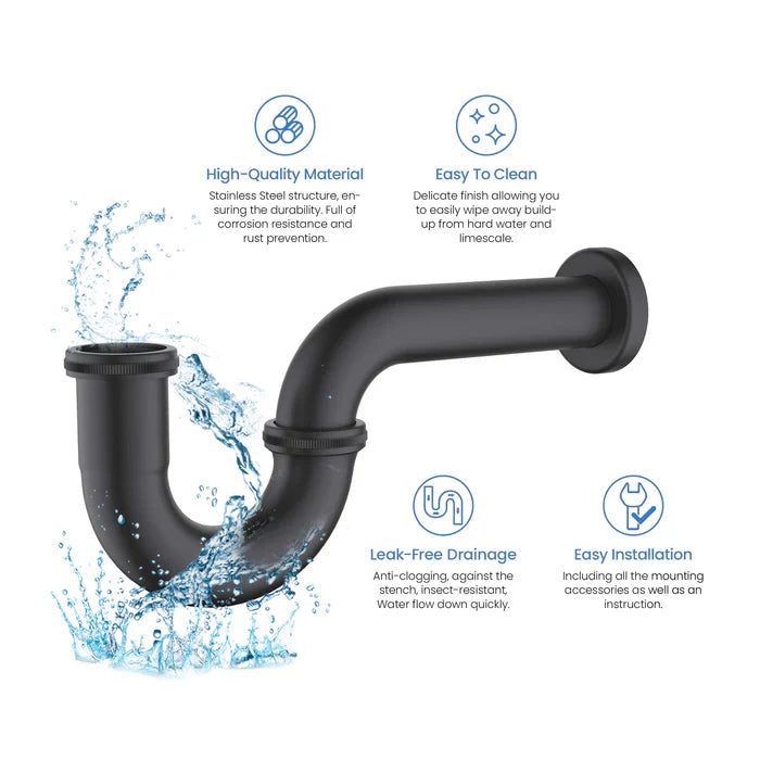 Decorative Bathroom Sink P-Trap in Matte Black