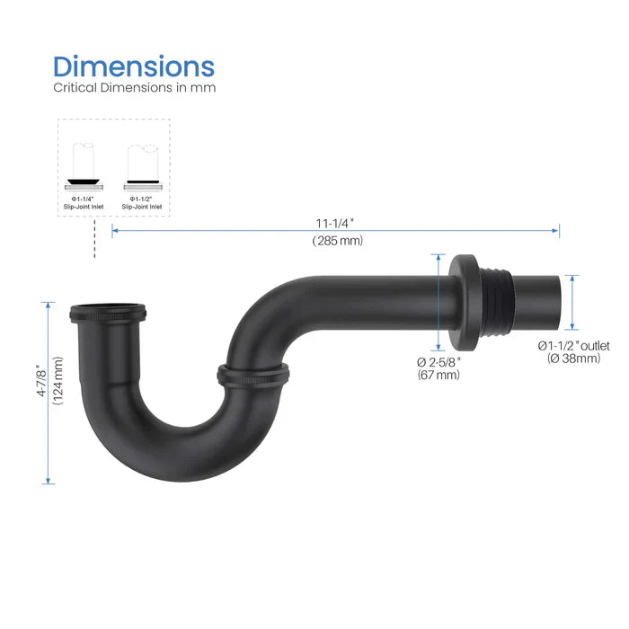 Decorative Bathroom Sink P-Trap in Matte Black