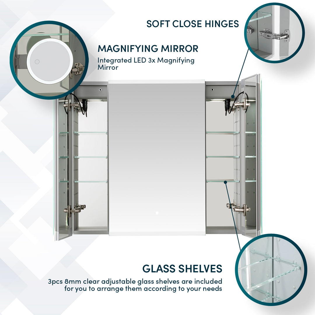Edge Royale 36" x 32" LED Lighted Triple Door Medicine Cabinet