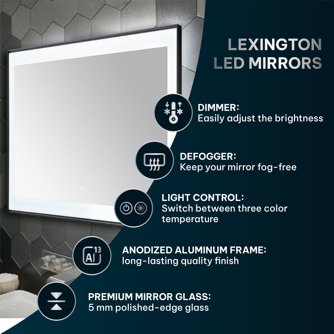 Lexington 24" x 36" LED Bathroom Mirror in Brushed Gold, Anti-Fog