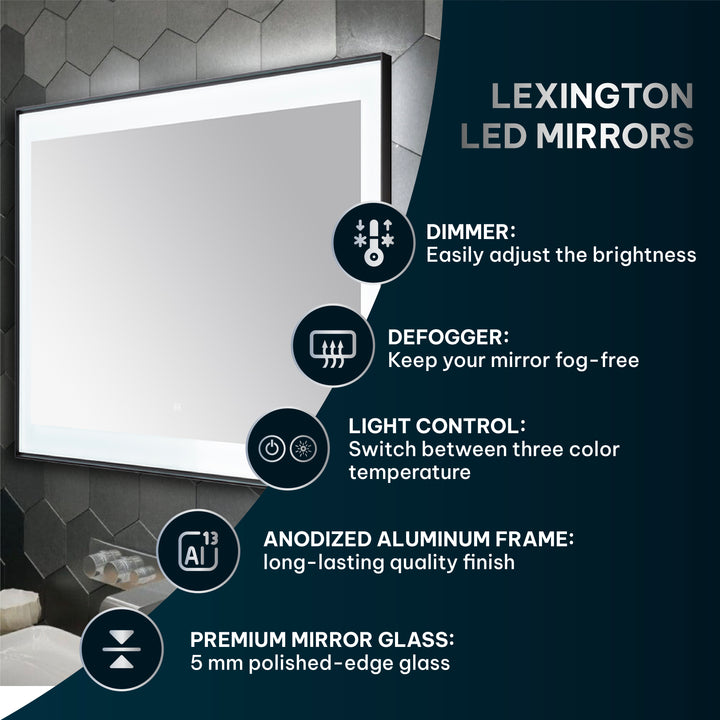 Lexington 24" x 36" LED Bathroom Mirror in Brushed Gold, Anti-Fog