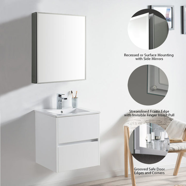 Bevel Recessed or Surface-Mount Aluminum Medicine Cabinet