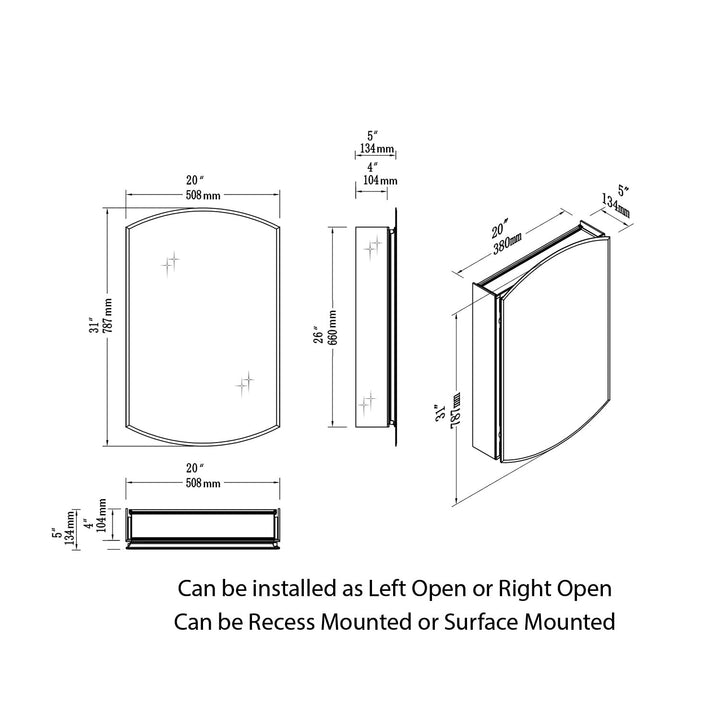 Bevel Recessed or Surface-Mount Aluminum Medicine Cabinet