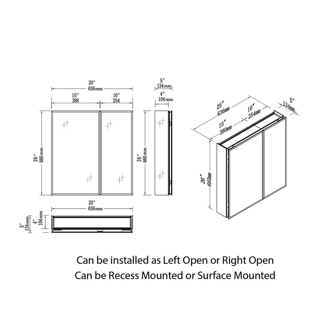 Bevel Recessed or Surface-Mount Aluminum Medicine Cabinet