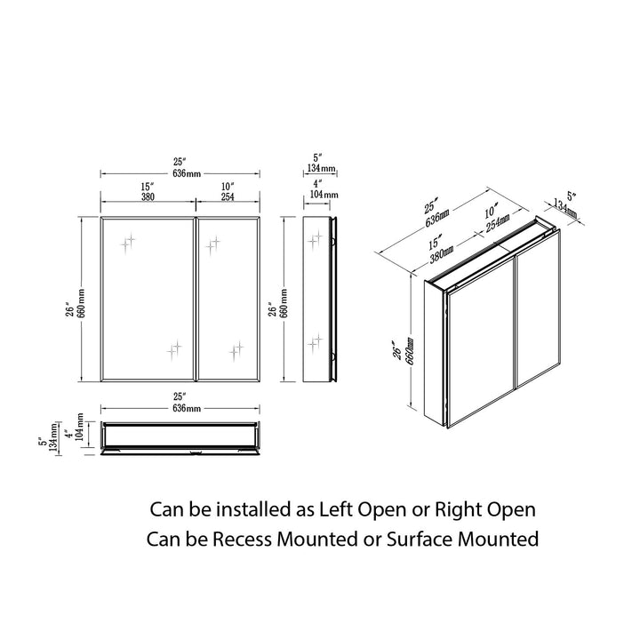 Bevel Recessed or Surface-Mount Aluminum Medicine Cabinet
