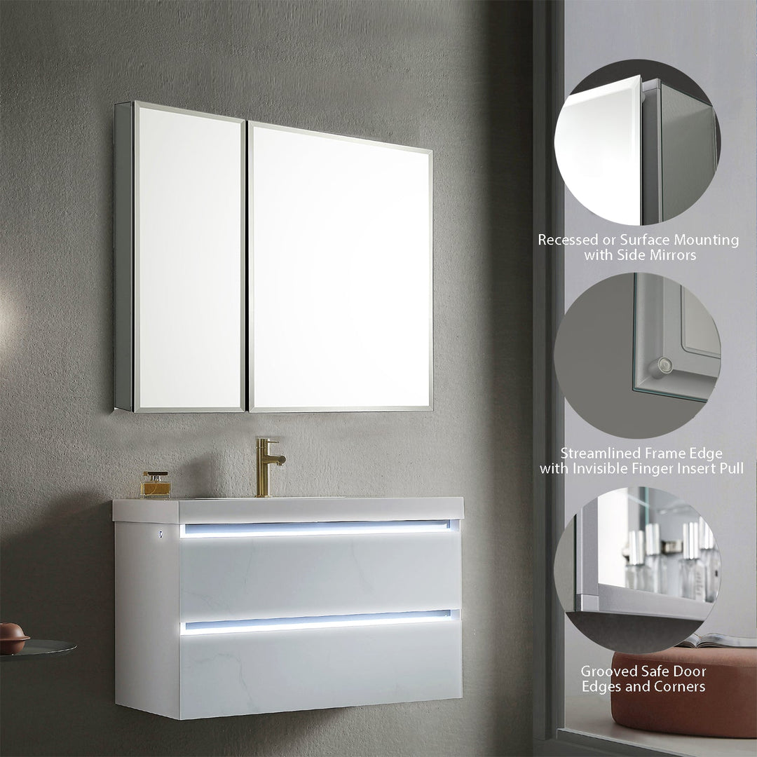 Bevel Recessed or Surface-Mount Aluminum Medicine Cabinet