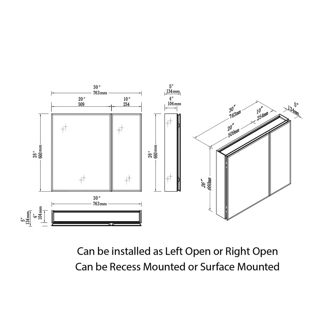 Bevel Recessed or Surface-Mount Aluminum Medicine Cabinet