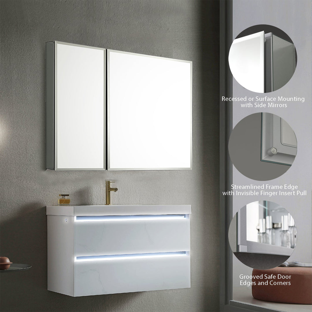 Bevel Recessed or Surface-Mount Aluminum Medicine Cabinet