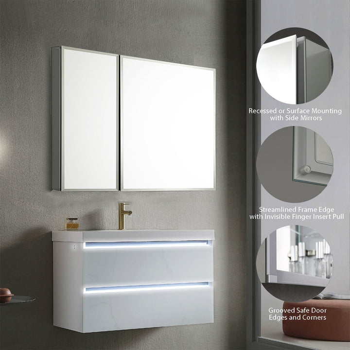 Bevel Recessed or Surface-Mount Aluminum Medicine Cabinet