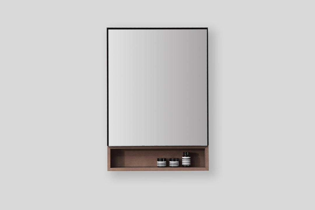 Bergen 24" Medicine Cabinet in Matte Black with Chestnut Oak Wood Shelf