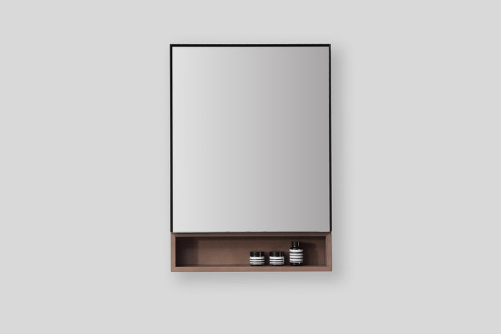 Bergen 24" Medicine Cabinet in Matte Black with Chestnut Oak Wood Shelf