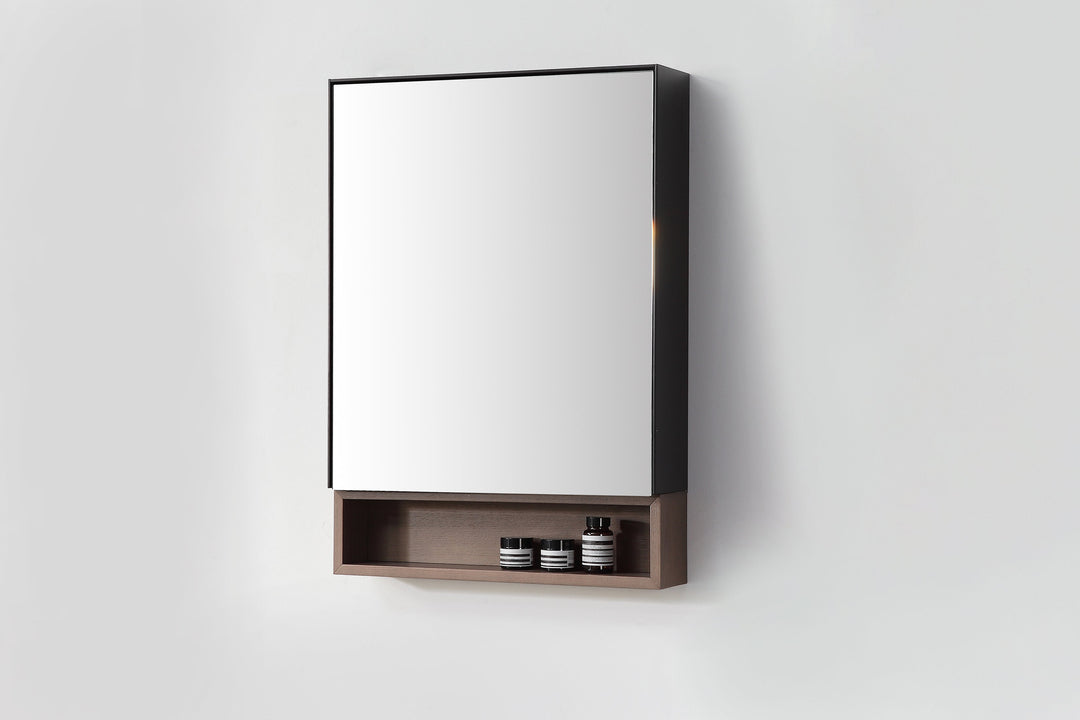 Bergen 24" Medicine Cabinet in Matte Black with Chestnut Oak Wood Shelf