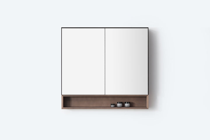 Bergen 36" Medicine Cabinet in Matte Black with Chestnut Oak Wood Shelf