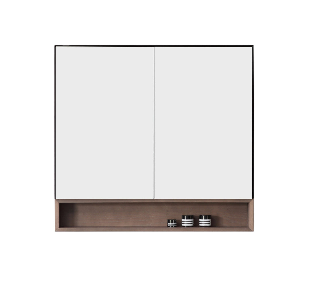 Bergen 36" Medicine Cabinet in Matte Black with Chestnut Oak Wood Shelf | ANVE Kitchen & Bath