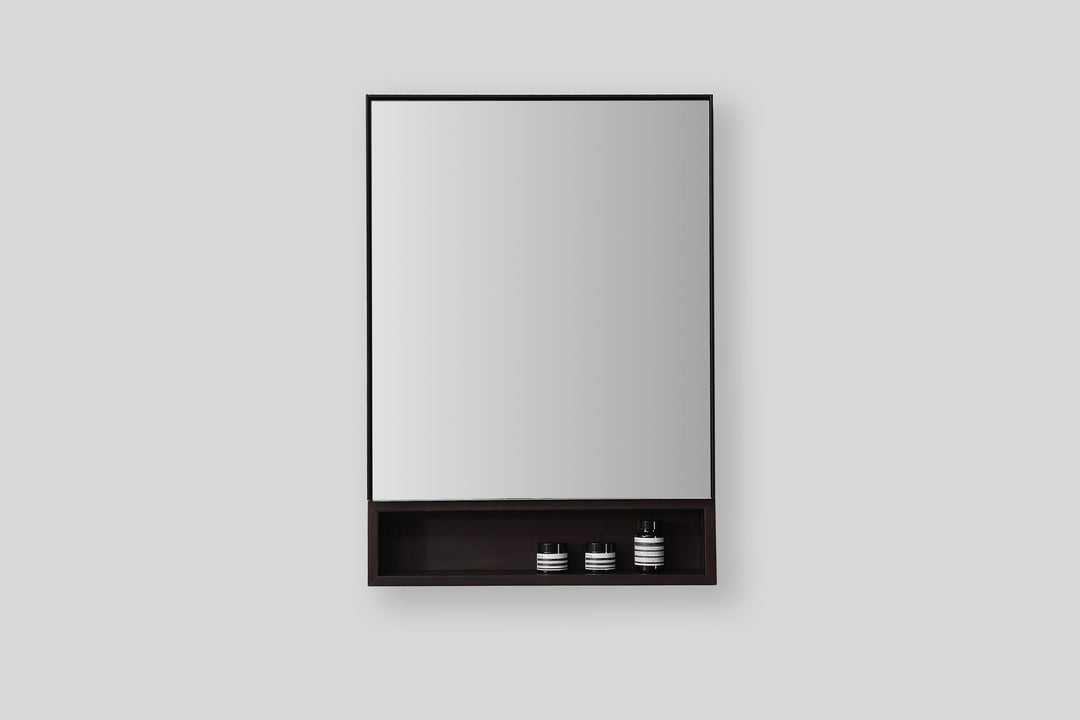 Bergen 24" Medicine Cabinet in Matte Black with Dark Walnut Wood Shelf
