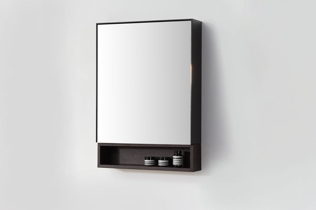 Bergen 24" Medicine Cabinet in Matte Black with Dark Walnut Wood Shelf