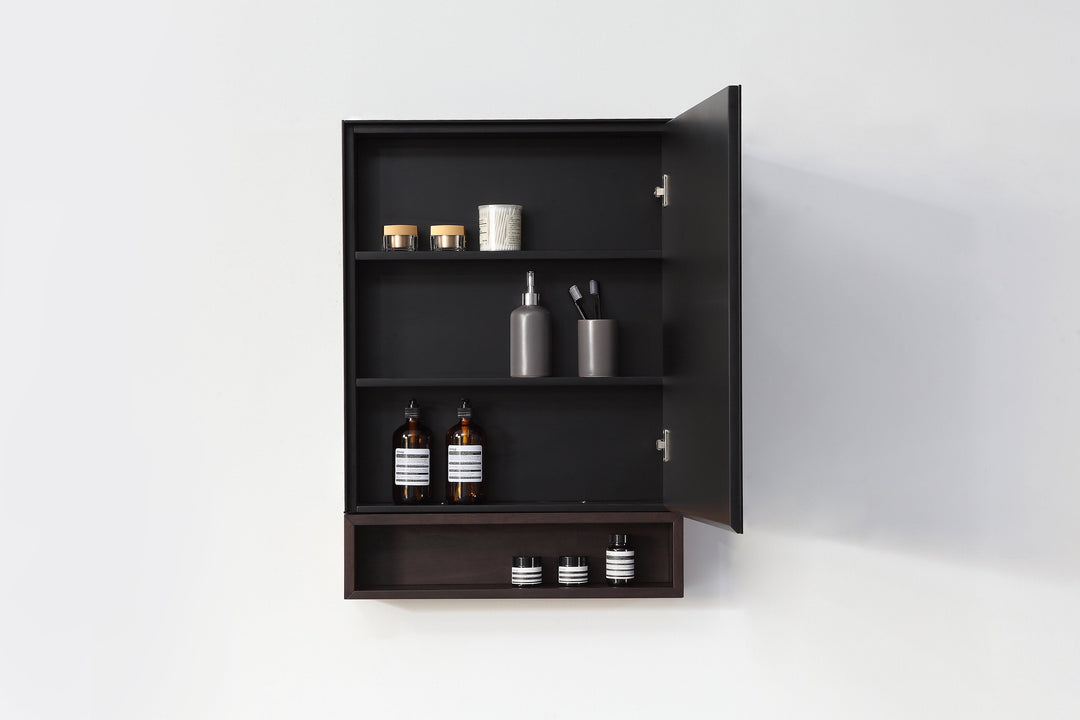 Bergen 24" Medicine Cabinet in Matte Black with Dark Walnut Wood Shelf