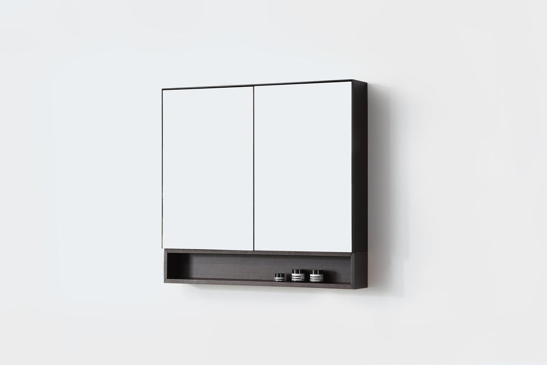 Bergen 36" Medicine Cabinet in Matte Black with Dark Walnut Wood Shelf