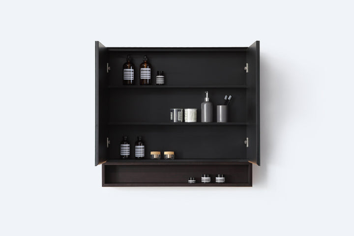 Bergen 36" Medicine Cabinet in Matte Black with Dark Walnut Wood Shelf