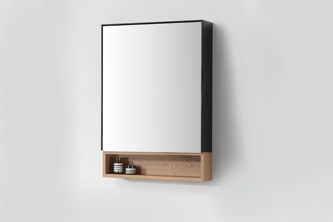 Bergen 24" Medicine Cabinet in Matte Black with Pecan Oak Wood Shelf