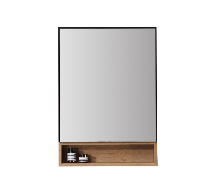 Bergen 24" Medicine Cabinet in Matte Black with Pecan Oak Wood Shelf | ANVE Kitchen &amp; Bath