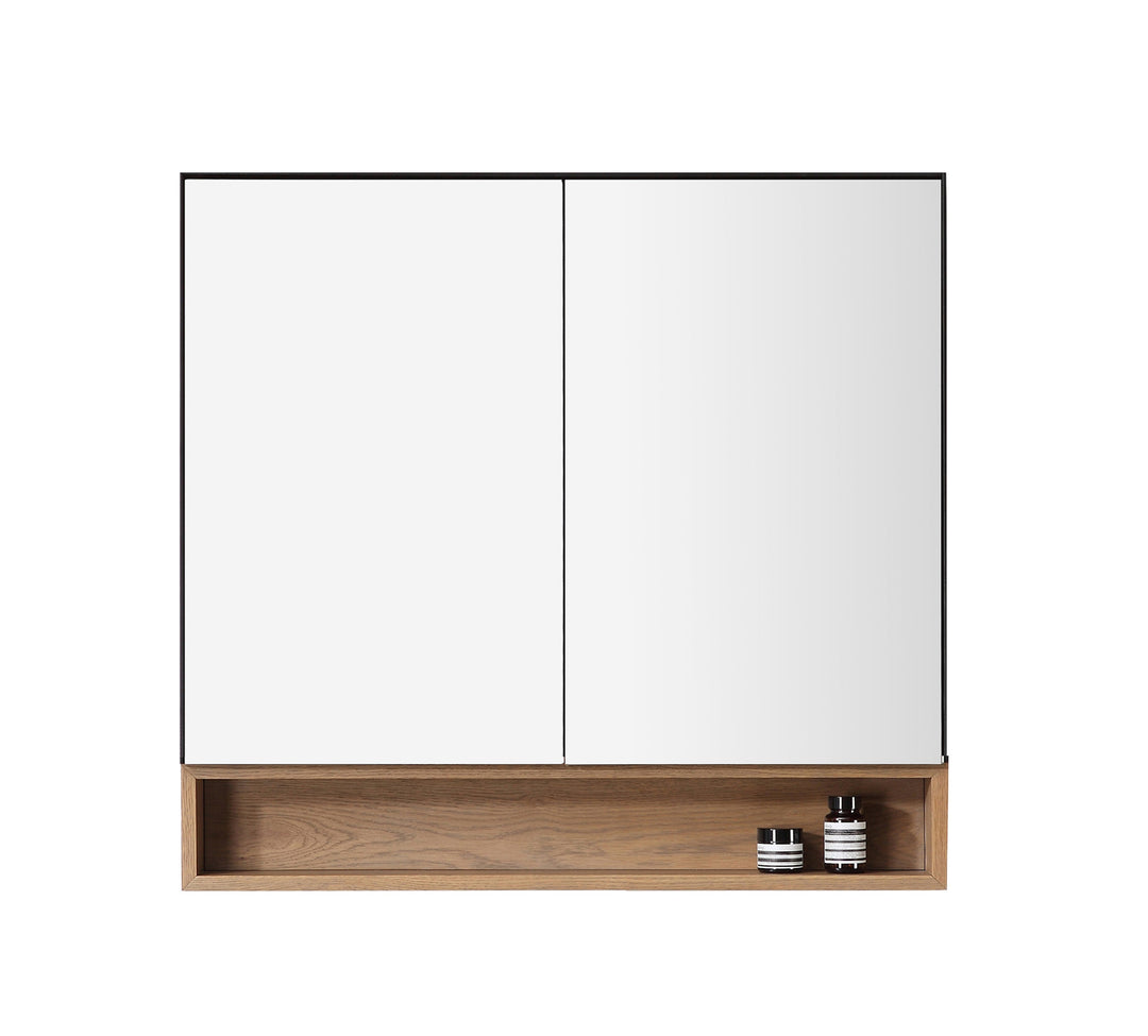 Bergen 36" Medicine Cabinet in Matte Black with Pecan Oak Wood Shelf | ANVE Kitchen & Bath