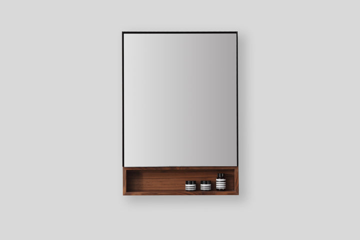 Bergen 24" Medicine Cabinet in Matte Black with Walnut Wood Shelf