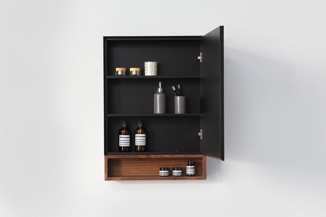 Bergen 24" Medicine Cabinet in Matte Black with Walnut Wood Shelf