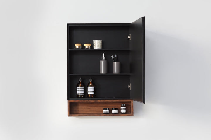 Bergen 24" Medicine Cabinet in Matte Black with Walnut Wood Shelf
