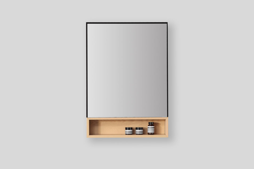 Bergen 24" Medicine Cabinet in Matte Black with Whitewash Oak Wood Shelf