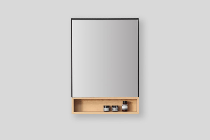 Bergen 24" Medicine Cabinet in Matte Black with Whitewash Oak Wood Shelf