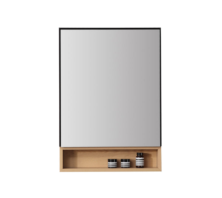 Bergen 24" Medicine Cabinet in Matte Black with Whitewash Oak Wood Shelf | ANVE Kitchen &amp; Bath