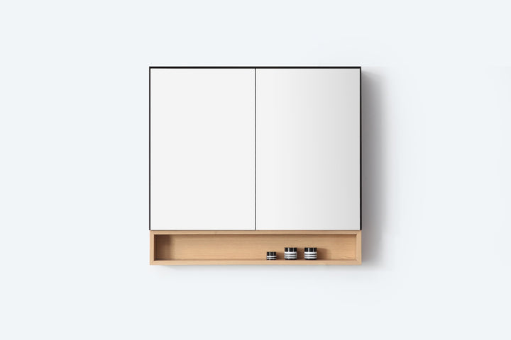 Bergen 36" Medicine Cabinet in Matte Black with Whitewash Oak Wood Shelf