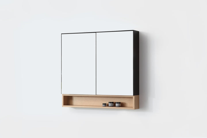 Bergen 36" Medicine Cabinet in Matte Black with Whitewash Oak Wood Shelf