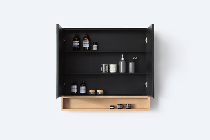 Bergen 36" Medicine Cabinet in Matte Black with Whitewash Oak Wood Shelf