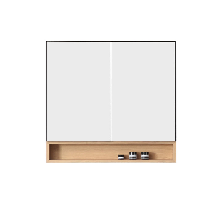 Bergen 36" Medicine Cabinet in Matte Black with Whitewash Oak Wood Shelf | ANVE Kitchen &amp; Bath