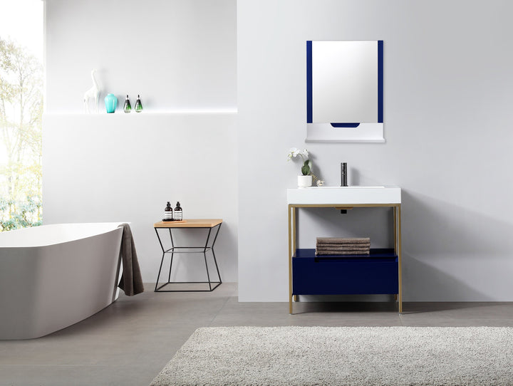 Regia 23-1/2" x 33-1/2" Bathroom Mirror in Navy Blue/Matte White