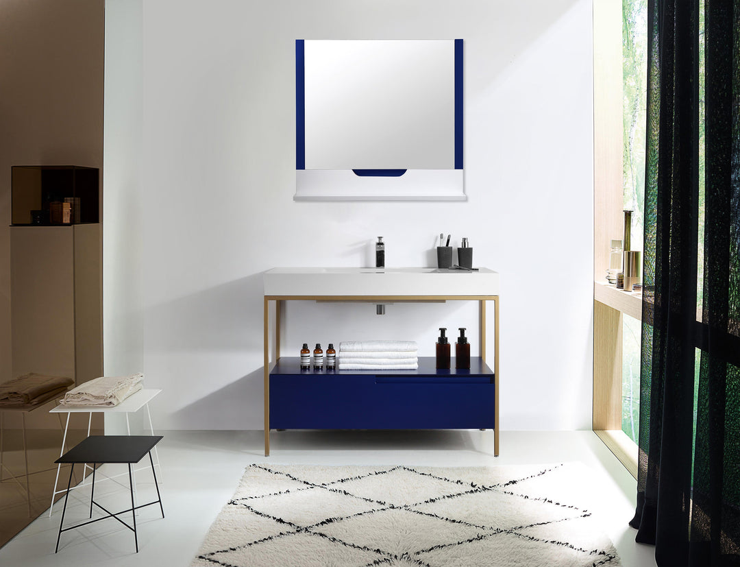 Regia 35-1/2" x 33-1/2" Bathroom Mirror in Navy Blue/Matte White