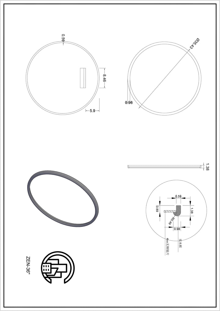 Zen 36" Bathroom Mirror in Chestnut Oak