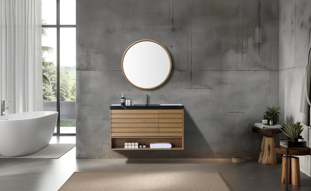 Zen 36" Bathroom Mirror in Pecan Oak