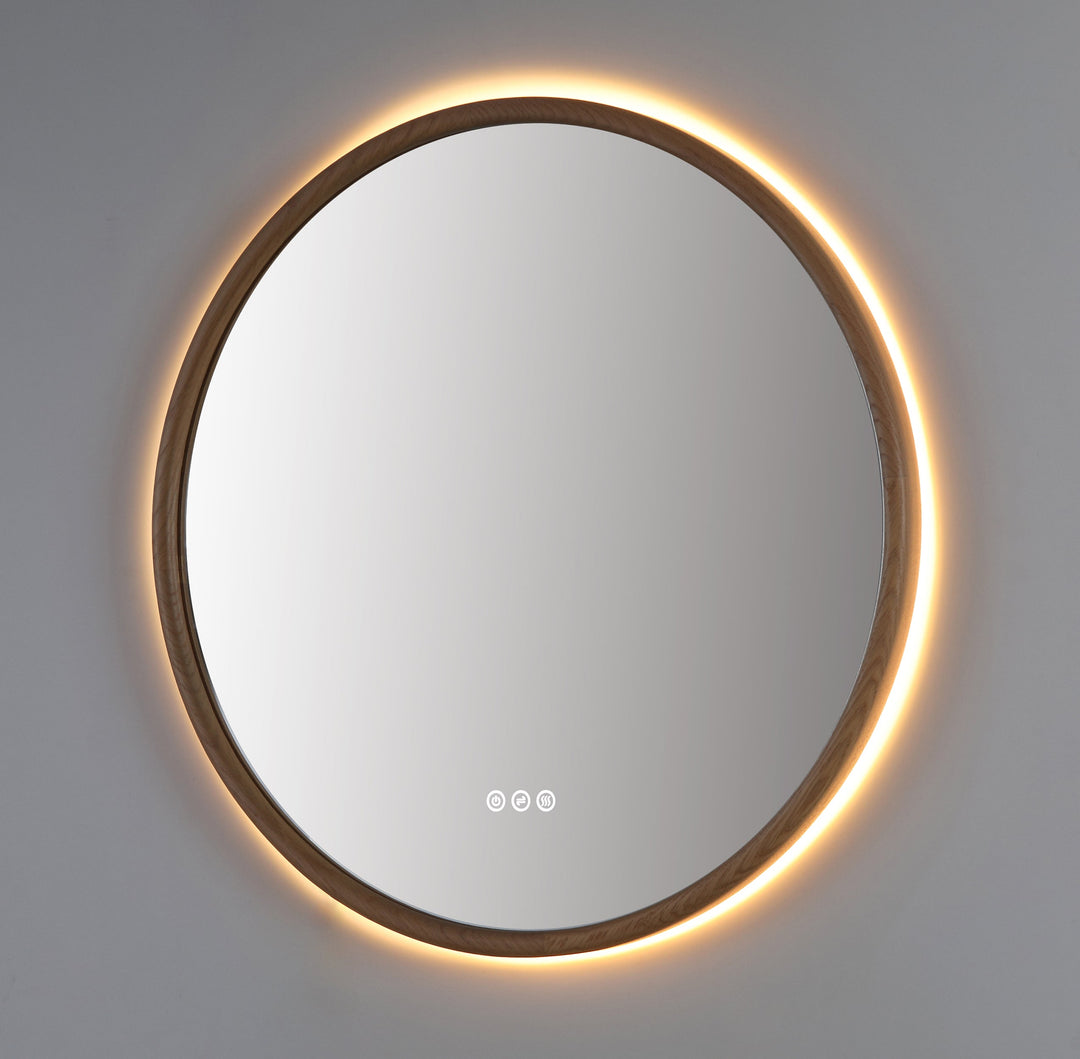 Zen 36" LED Bathroom Mirror in Whitewash Oak, Anti-Fog